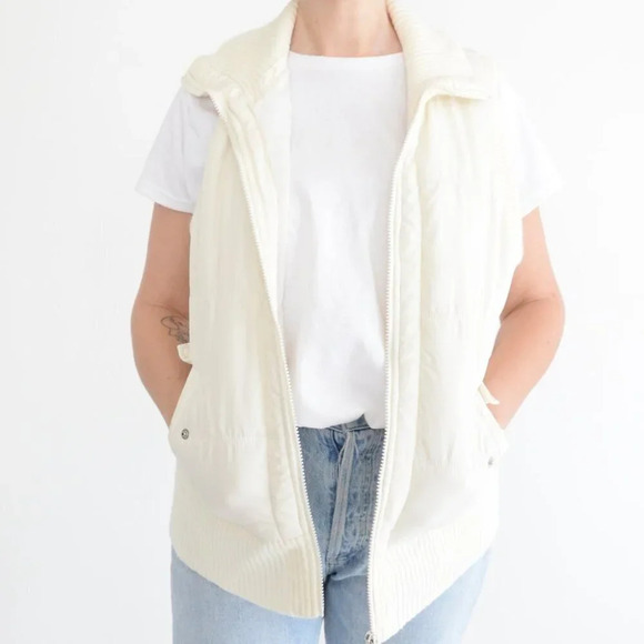 Vintage b.u.m. equipment Cream Zip Up Puff Vest Size  Large - Picture 2 of 10